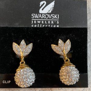 Swarovski Gold-tone Crystal Drop Clip Earrings